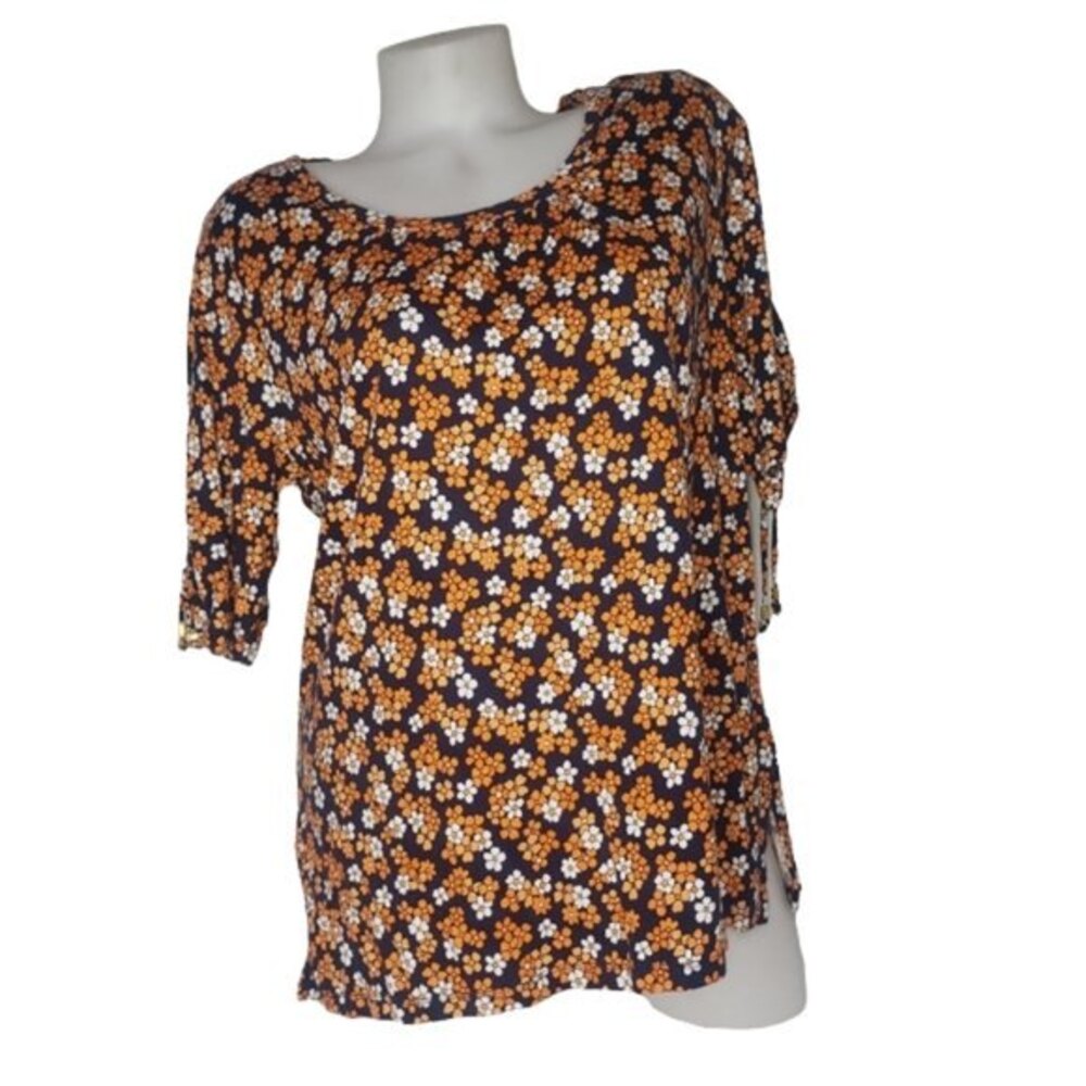 MICHAEL MICHAEL KORS BLACK ORANGE FLOWERS TOP SIZE XL